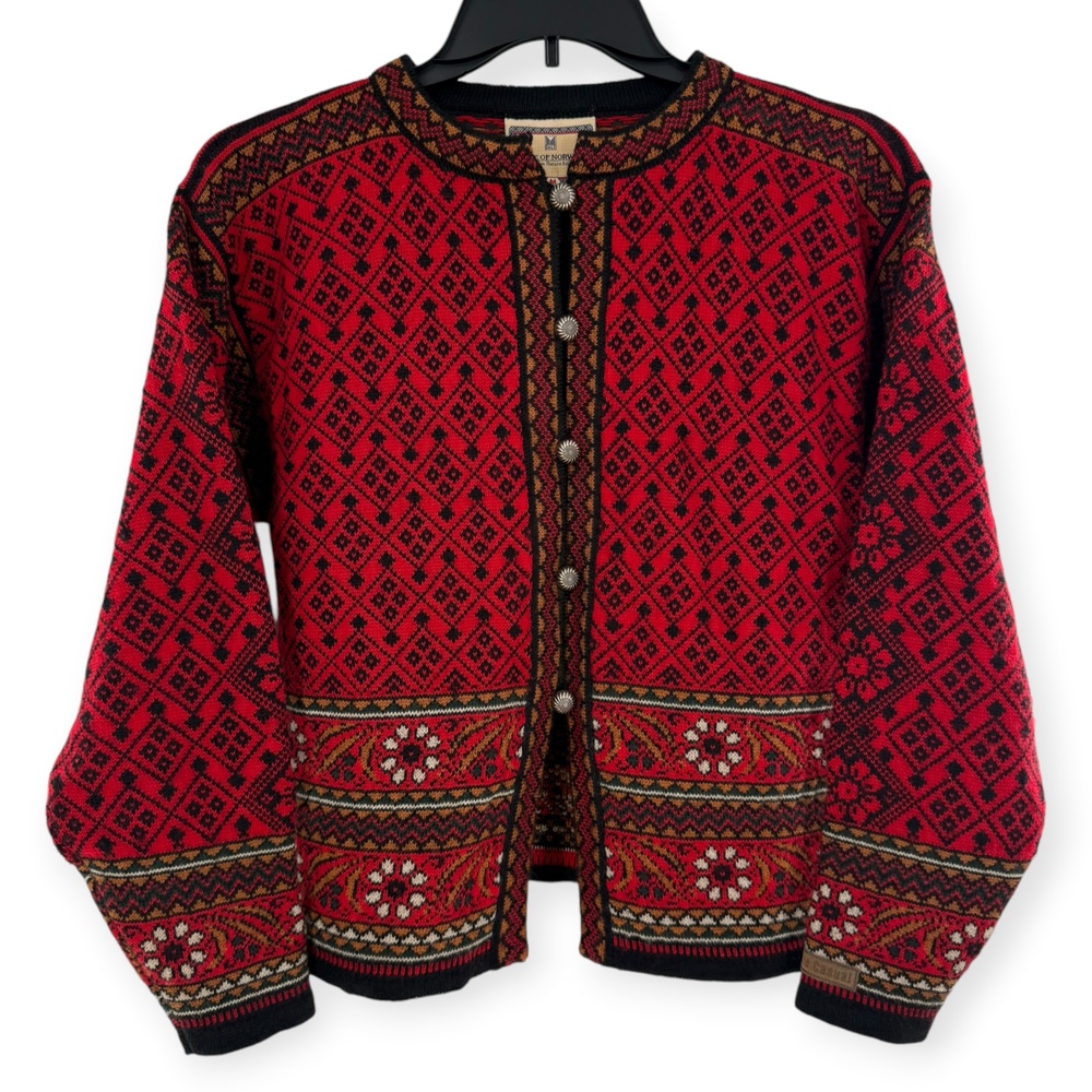 Dale Of Norway Cardigan Sweater Womens Medium Red Wool Nordic Fair Isle Ski